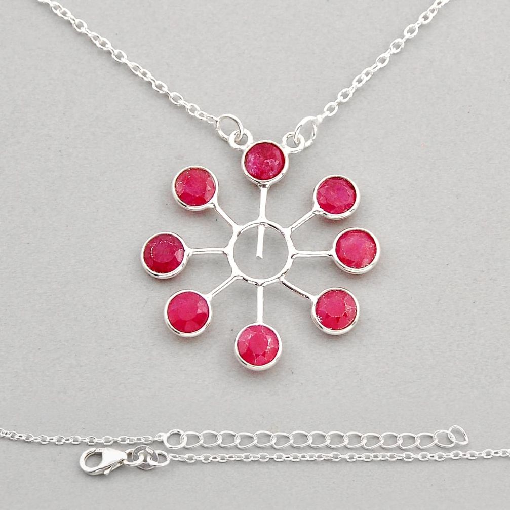 5.20cts faceted natural red ruby round sterling silver necklace jewelry n8451
