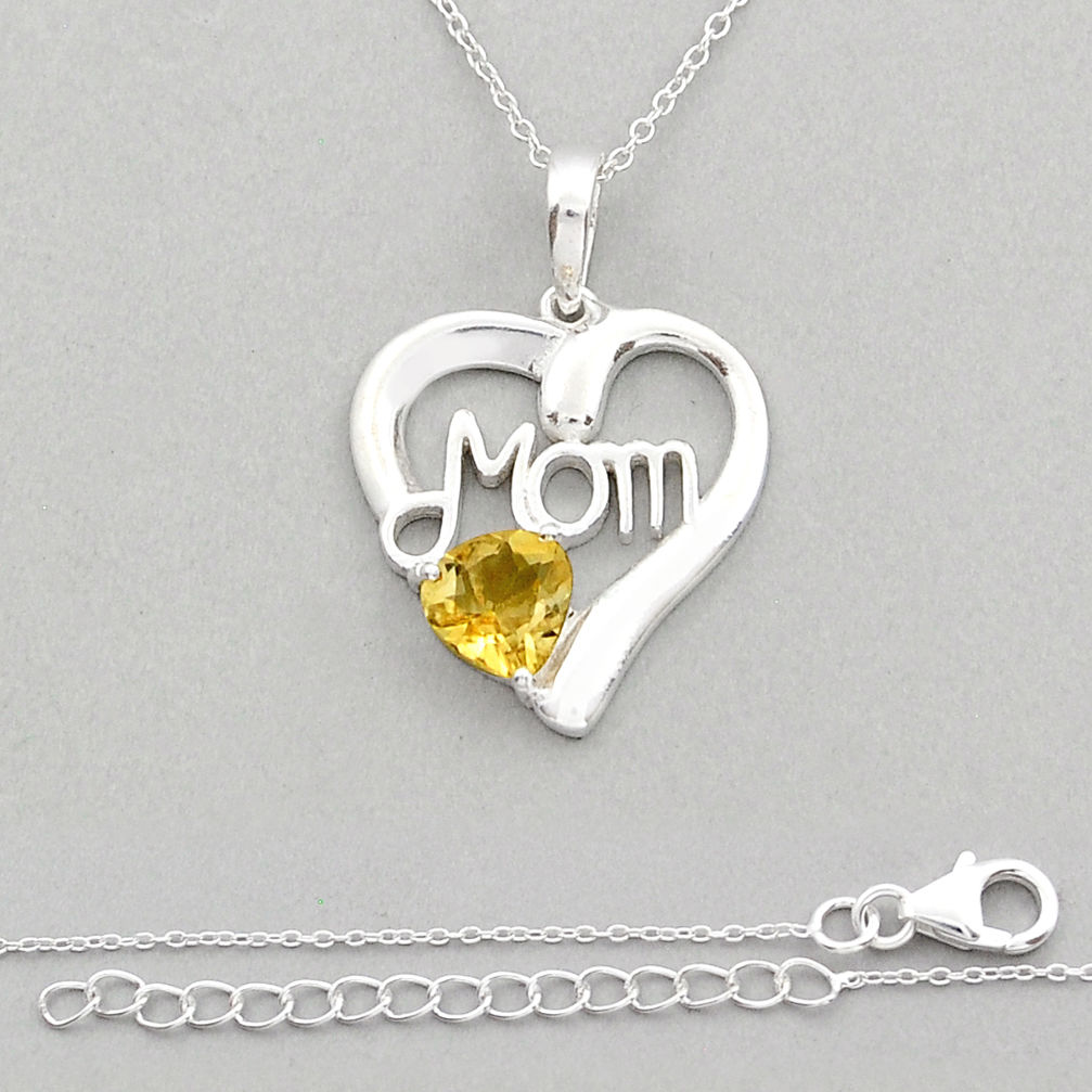 2.42cts faceted natural yellow citrine 925 silver mom heart necklace y20084