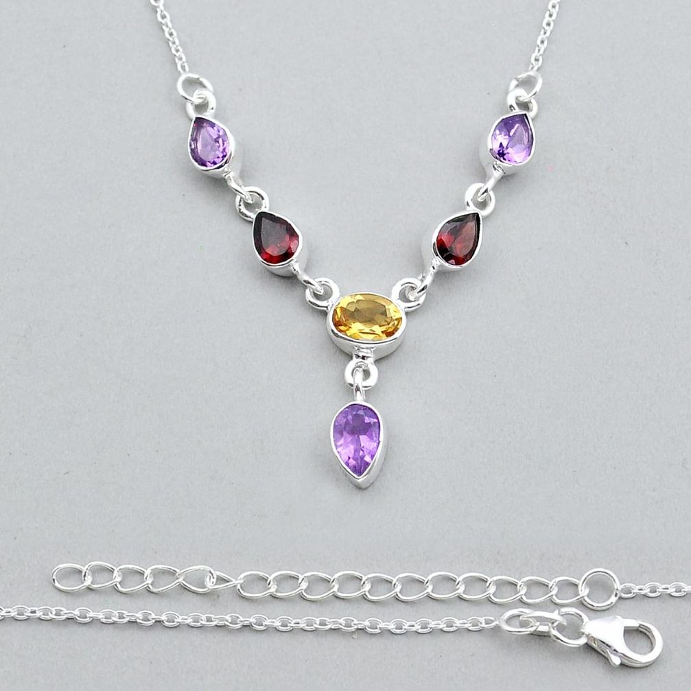 8.96cts faceted natural yellow citrine amethyst garnet silver necklace y17072