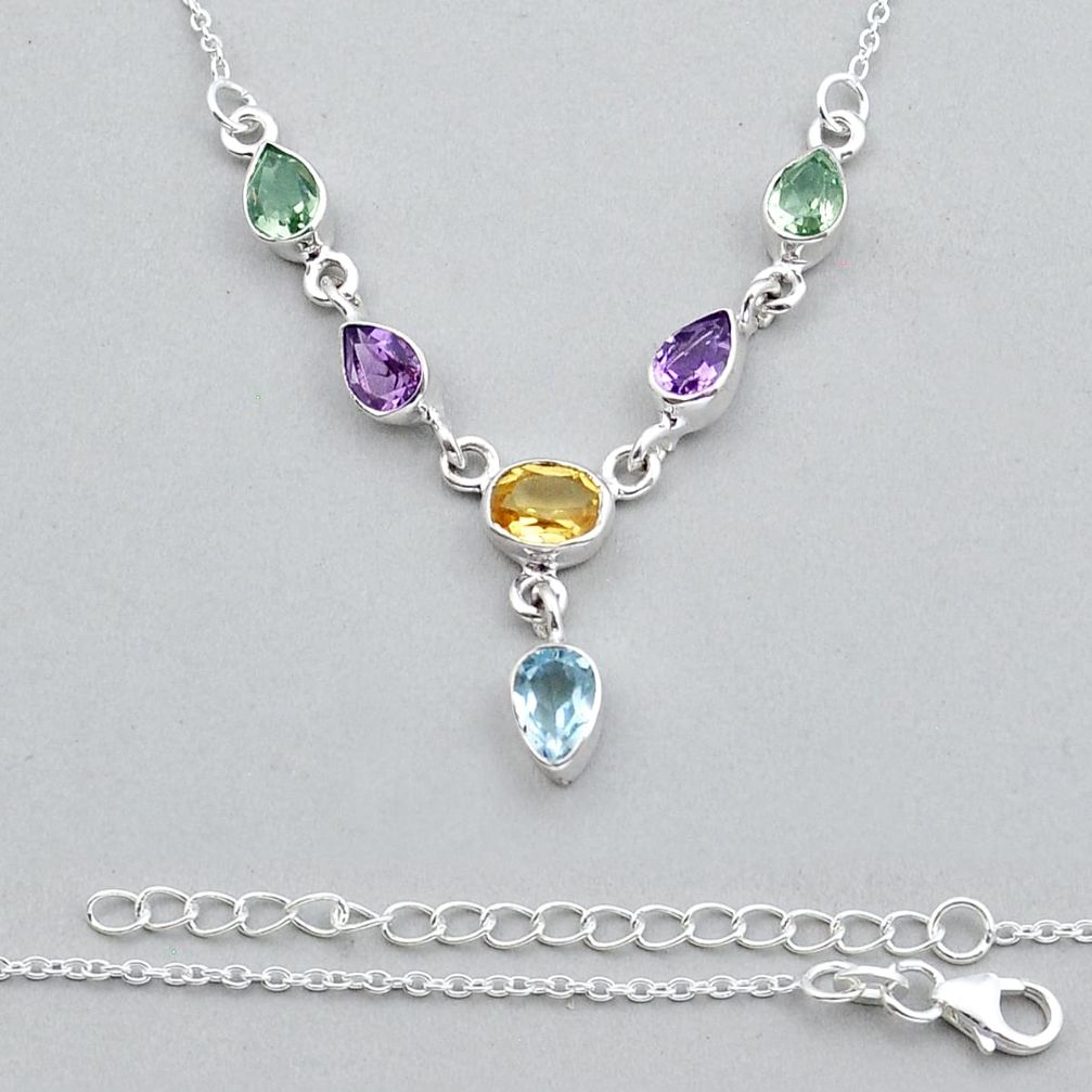 8.96cts faceted natural yellow citrine amethyst topaz 925 silver necklace y17073