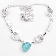 42.43cts feather aquamarine rough herkimer diamond silver necklace t58999