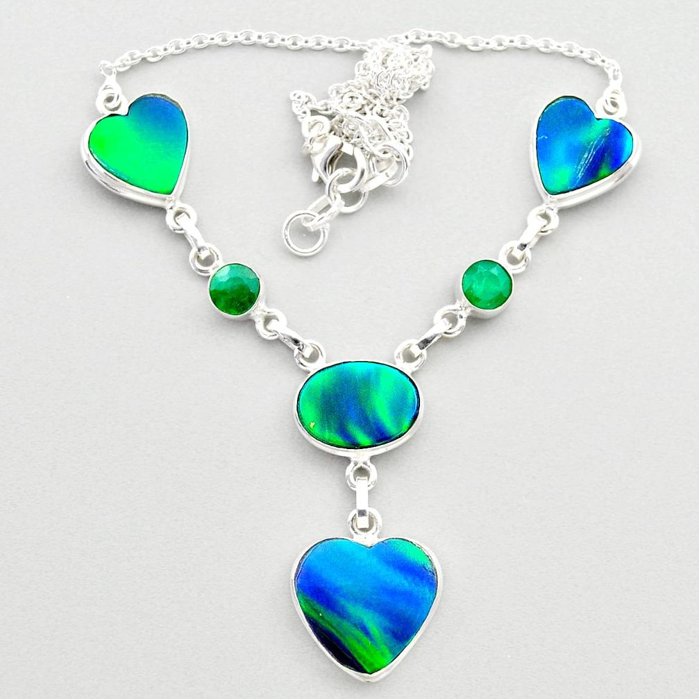 21.40cts fine northern lights aurora opal emerald 925 silver necklace t45241