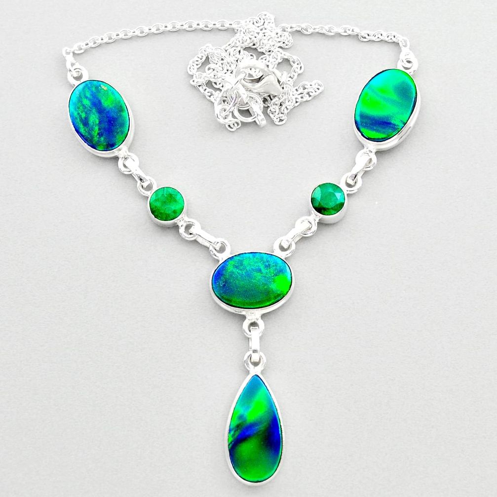 21.40cts fine northern lights aurora opal emerald 925 silver necklace t45245