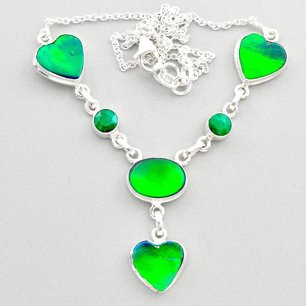 21.04cts fine northern lights aurora opal emerald oval silver necklace t45243