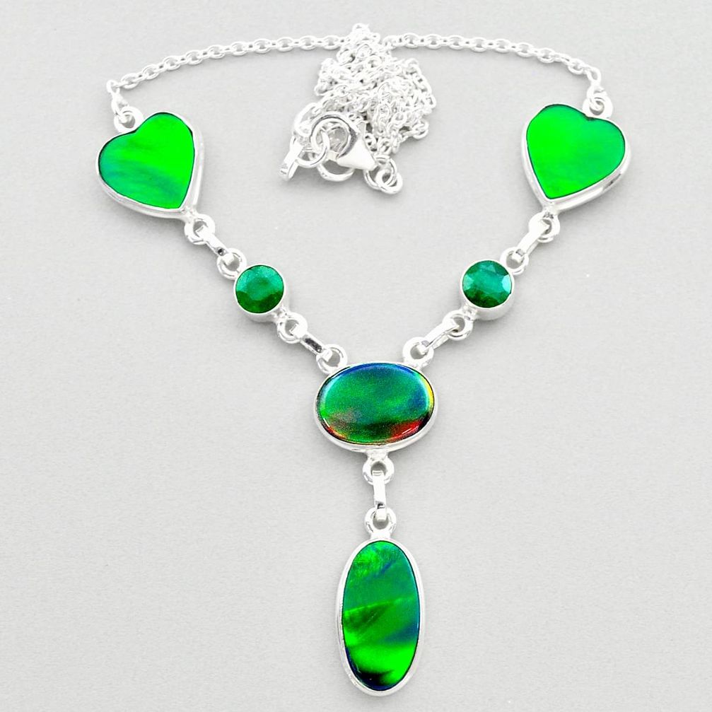 22.03cts fine northern lights aurora opal emerald oval silver necklace t45246