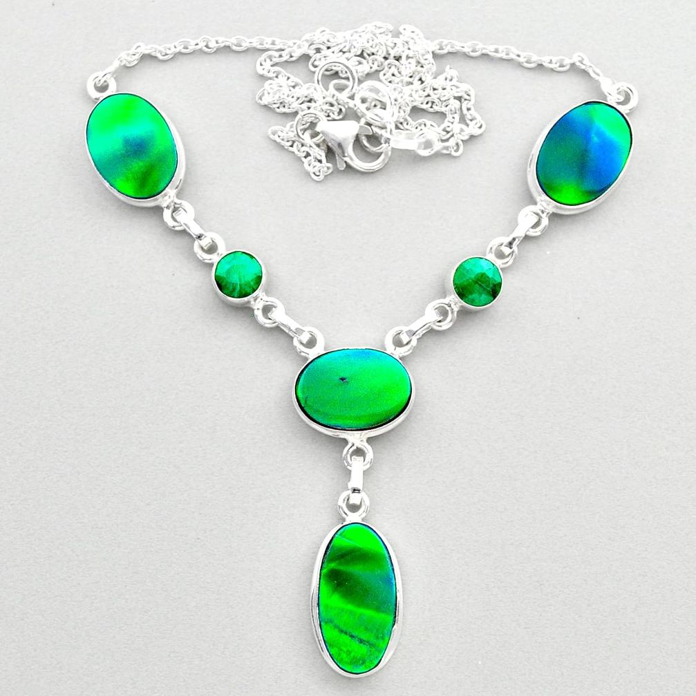 21.40cts fine northern lights aurora opal emerald oval silver necklace t45248