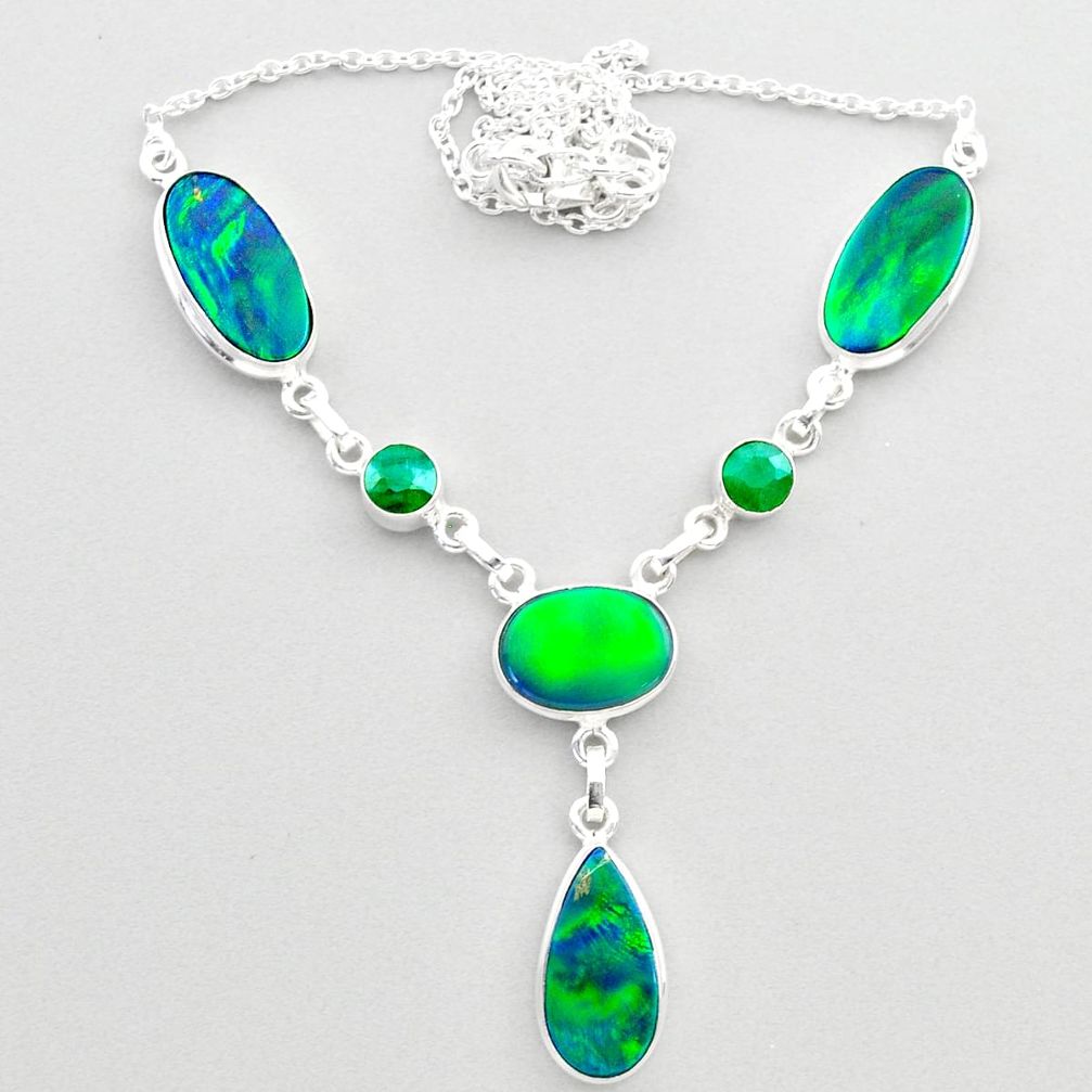 22.09cts fine northern lights aurora opal emerald oval silver necklace t45251