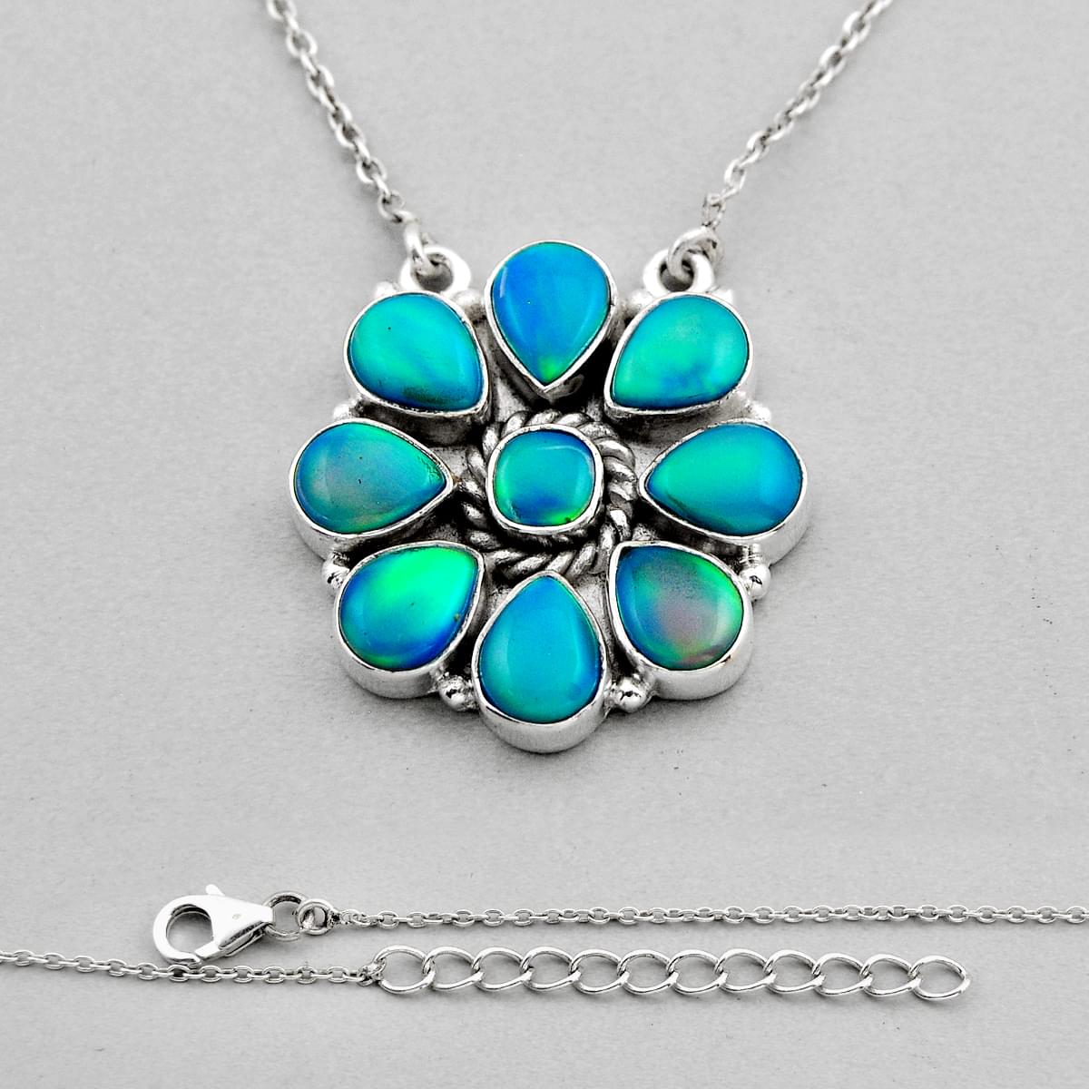 Fine Volcano Aurora Opal 925 Sterling Silver Necklace Jewelry Y85336 ...