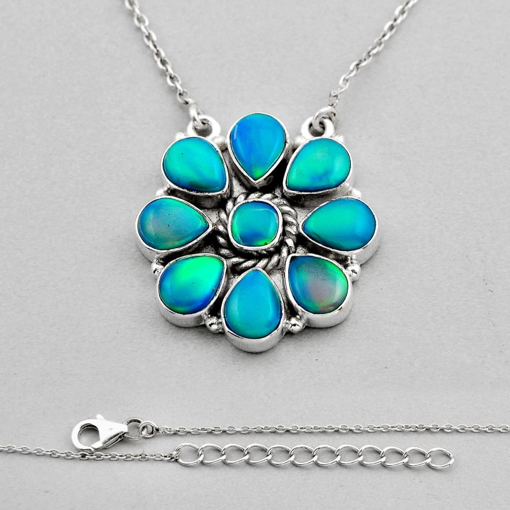 11.38cts fine volcano aurora opal 925 sterling silver necklace jewelry y85336