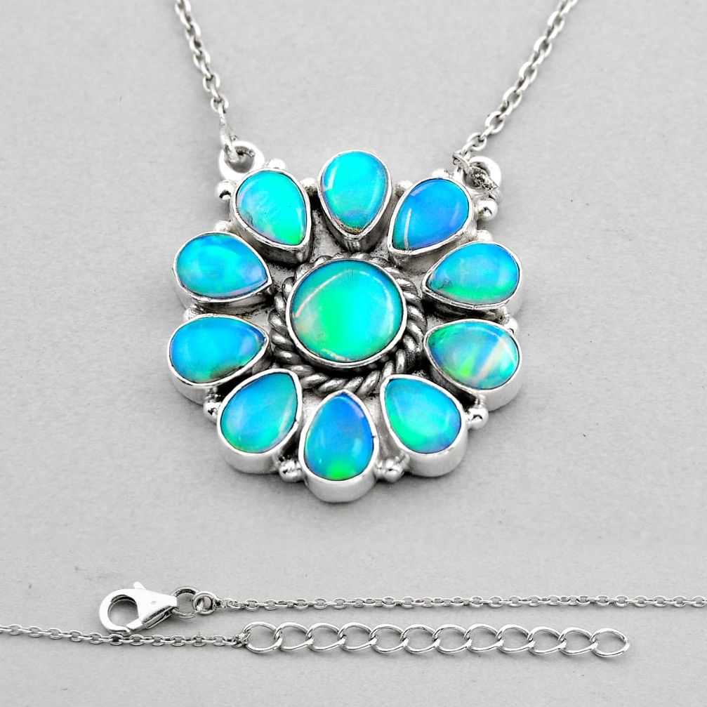 12.31cts fine volcano aurora opal 925 sterling silver necklace jewelry y85340