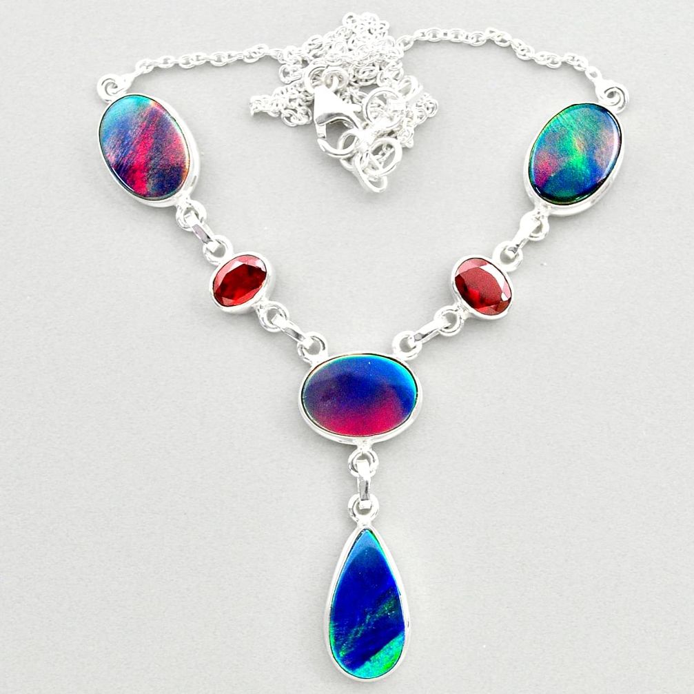 22.46cts fine volcano aurora opal garnet 925 sterling silver necklace t45253