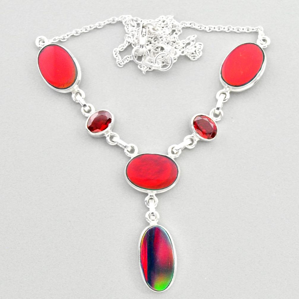 22.46cts fine volcano aurora opal garnet 925 sterling silver necklace t45255