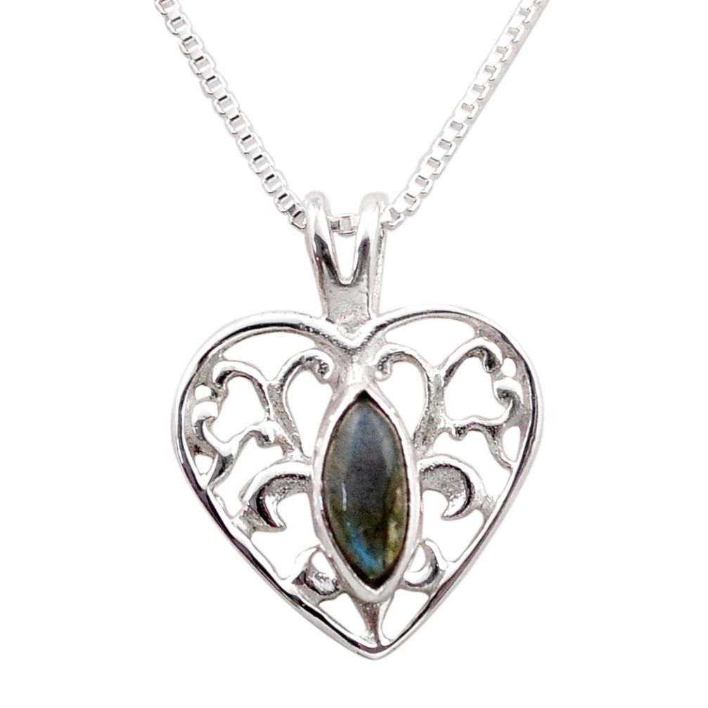 2.14cts fleur-de-lis natural labradorite silver 18 inch chain necklace t89477