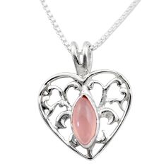 2.12cts fleur-de-lis natural rose quartz silver 18 inch chain necklace t89457