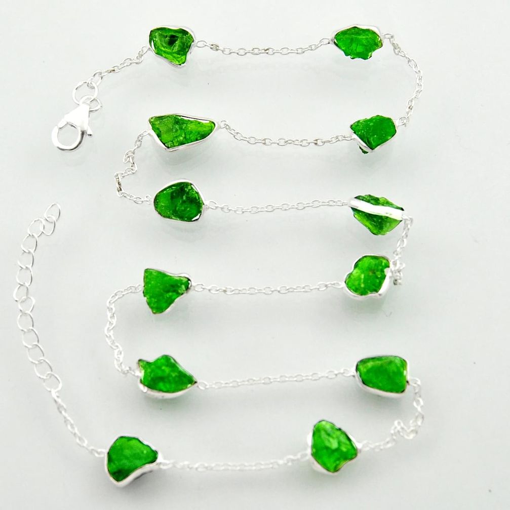 27.51cts green chrome diopside rough 925 sterling silver chain necklace r31508