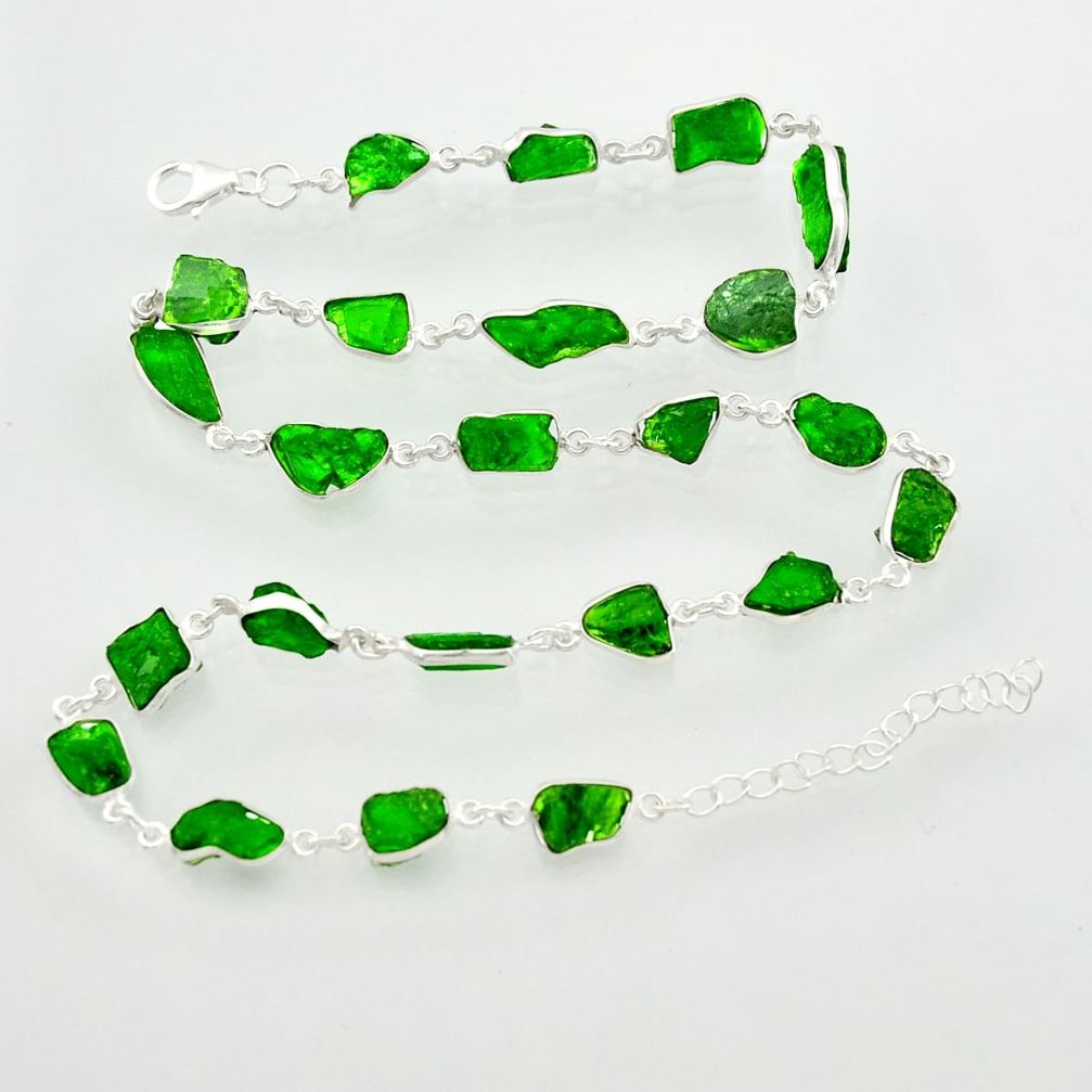 58.43cts green chrome diopside rough 925 sterling silver chain necklace r31509