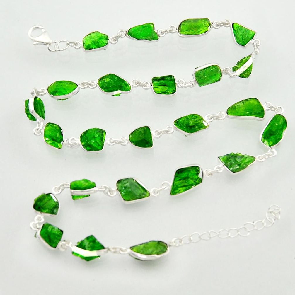57.79cts green chrome diopside rough 925 sterling silver chain necklace r31510