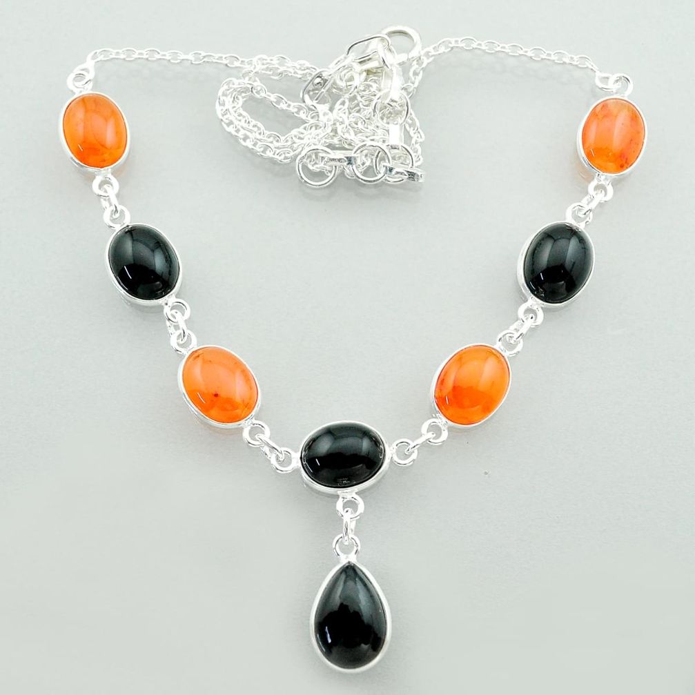 31.52cts halloween natural onyx cornelian (carnelian) 925 silver necklace t57619