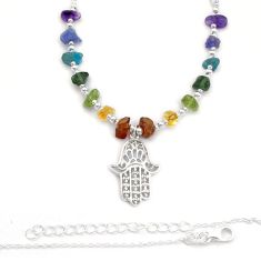 24.38cts hand of god hamsa citrine peridot apatite chakra silver necklace u64920