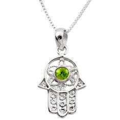 0.39cts hand of god hamsa natural peridot silver 18 inch chain necklace t89300