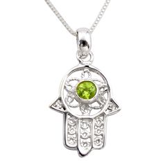 0.32cts hand of god hamsa natural peridot silver 18 inch chain necklace t89305