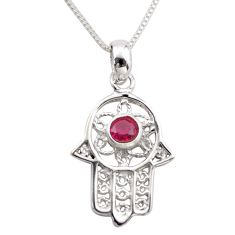 0.33cts hand of god hamsa ruby (lab) 925 silver 18 inch chain necklace t89301