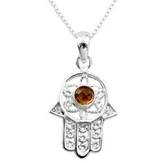 0.36cts hand of god hamsa smoky topaz 925 silver 18 inch chain necklace t89297