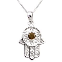 0.35cts hand of god hamsa smoky topaz 925 silver 18 inch chain necklace t89307