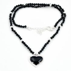 30.68cts heart black onyx spinel 925 sterling silver beads necklace u30010