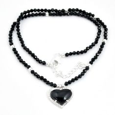 30.68cts heart black onyx spinel 925 sterling silver beads necklace u30031