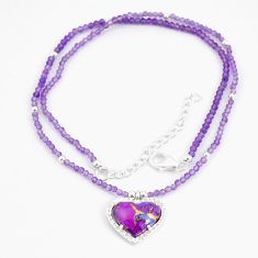 17.54cts heart copper turquoise amethyst quartz 925 silver beads necklace u30007