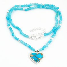 27.54cts heart copper turquoise Magnesite silver beads necklace u30015