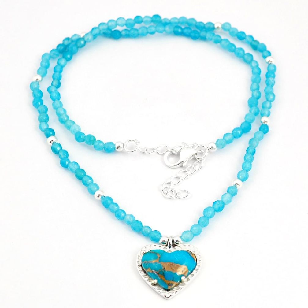 24.67cts heart copper Magnesite silver beads necklace u30016