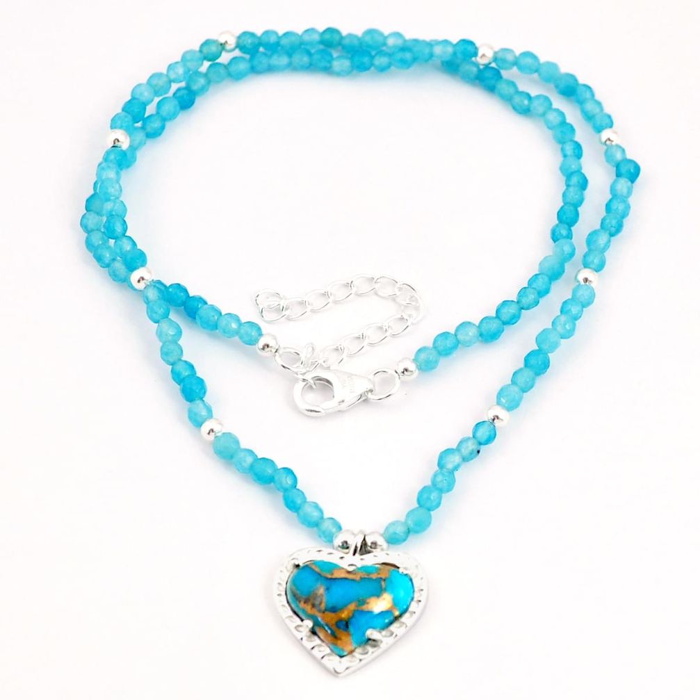 26.20cts heart copper turquoise blue crystal silver beads necklace u30017