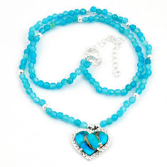 26.14cts heart copper turquoise blue crystal silver beads necklace u30018