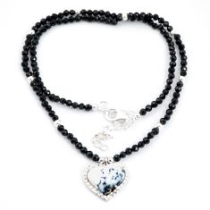 29.19cts heart dendrite opal onyx quartz 925 silver beads necklace u30014