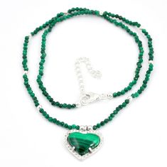 23.15cts heart malachite (pilot's stone) silver beads necklace jewelry u30001