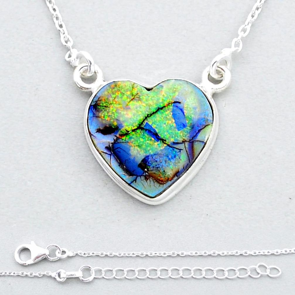 5.24cts heart multi color sterling opal 925 sterling silver necklace u53818