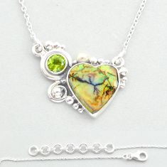 6.07cts heart multi color sterling opal peridot 925 silver gold necklace u57364