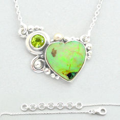 6.05cts heart multi color sterling opal peridot 925 silver gold necklace u57368