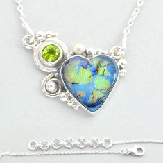 6.03cts heart multi color sterling opal peridot 925 silver gold necklace u57370