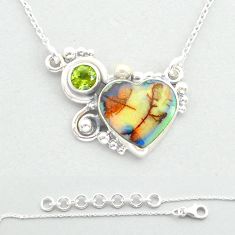 5.99cts heart multi color sterling opal peridot 925 silver gold necklace u57372