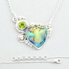 6.42cts heart multi color sterling opal peridot 925 silver gold necklace u57378