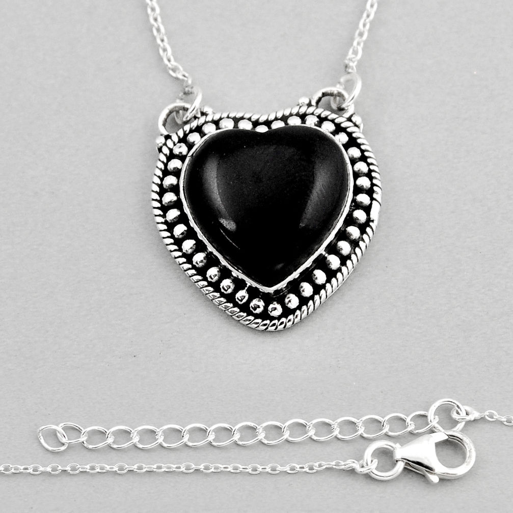 9.64cts heart natural black onyx 925 sterling silver necklace jewelry y54396