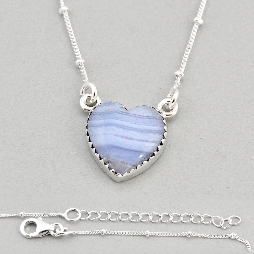 10.87cts heart natural blue lace agate fancy 925 sterling silver necklace y71773