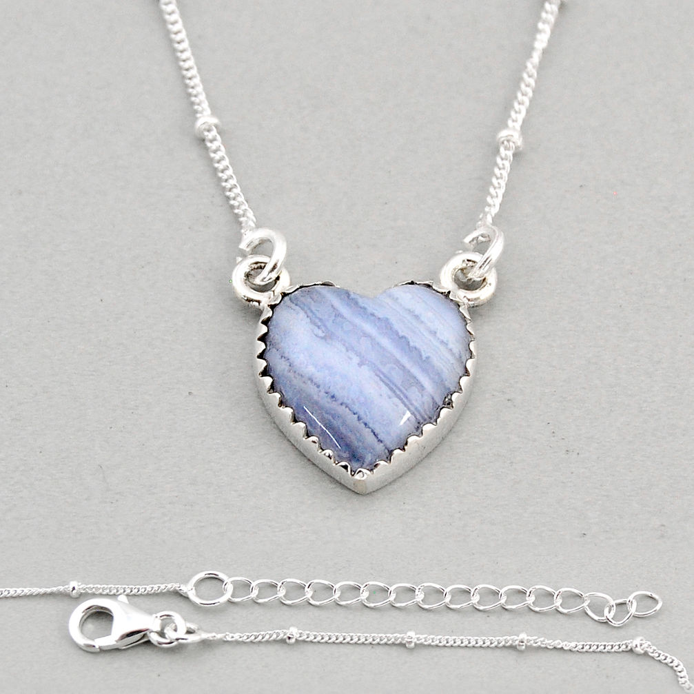 10.77cts heart natural blue lace agate fancy 925 sterling silver necklace y71776