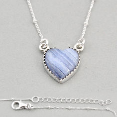 10.77cts heart natural blue lace agate fancy 925 sterling silver necklace y71776