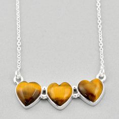 14.41cts heart natural brown tiger's eye 925 sterling silver necklace t91507