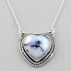 10.06cts heart natural dendrite opal (merlinite) 925 silver necklace t93453