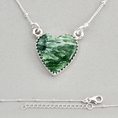 11.51cts heart natural green seraphinite (russian) 925 silver necklace y78088